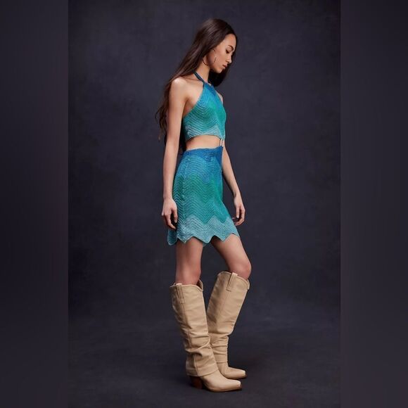 Free People x Lisa Marie Soul Chaser Dress in Ombre Blue / Size M - Picture 4 of 12